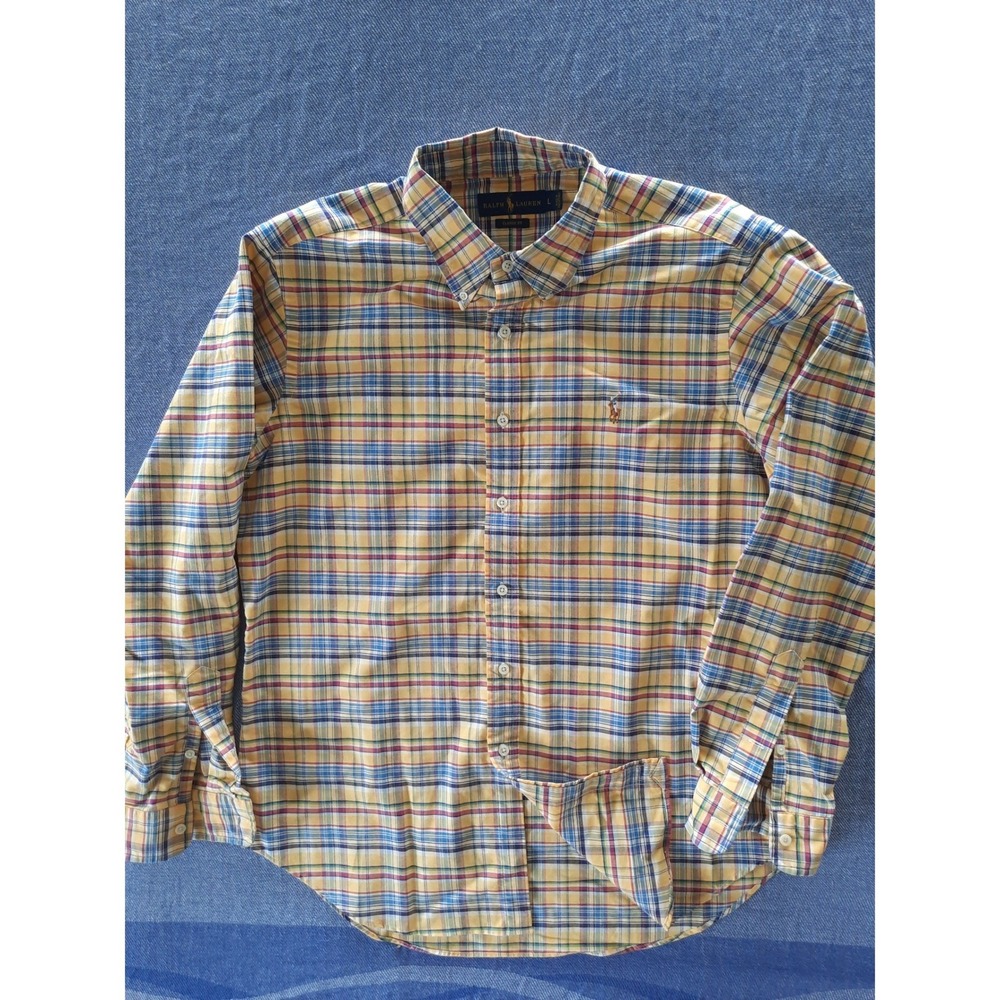 Ralph Lauren Mens Large Classic Fit Plaid Nova Button Down Shirt Knit  Cotton